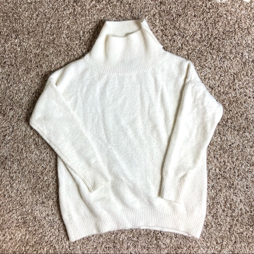 NASTY GAL Sweater pullover ivory cream fuzzy high neck cozy winter oversized XS